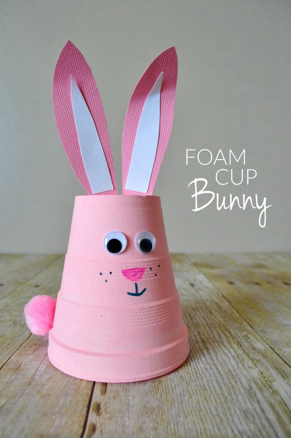 A super cute foam cup bunny craft, perfect for kids and Easter decorations.