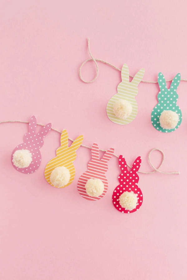 Colorful and easy-to-make Easter bunny garland, ideal for home decoration.