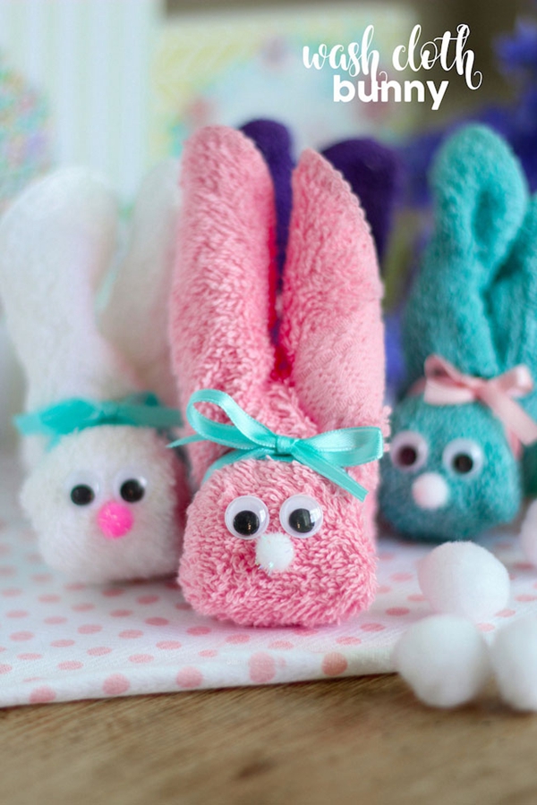 DIY Wash Cloth Bunny, an easy and adorable spring craft idea.