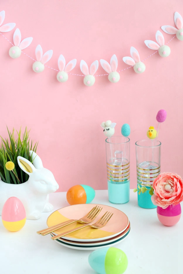 DIY felt ball bunny Easter garland, perfect for festive decoration.