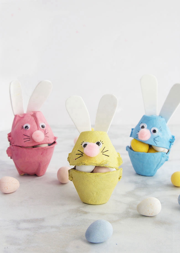 Colorful egg carton bunnies, a fun and eco-friendly Easter craft.