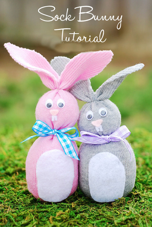 Handmade sock bunny, an adorable Easter craft for kids.