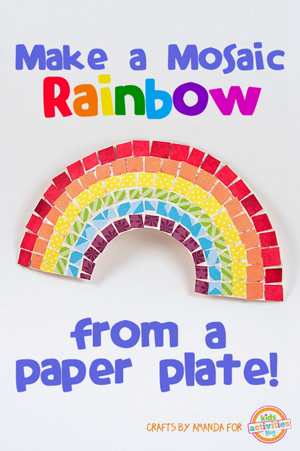Mosaic rainbow craft on a paper plate