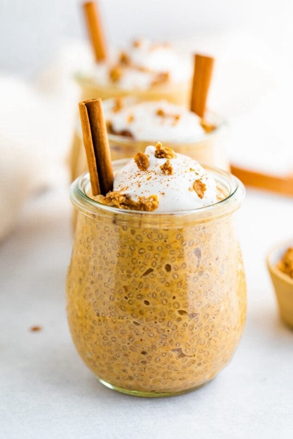 A serving of Pumpkin Chia Pudding, capturing the creamy and fiber-rich essence of autumn flavors.