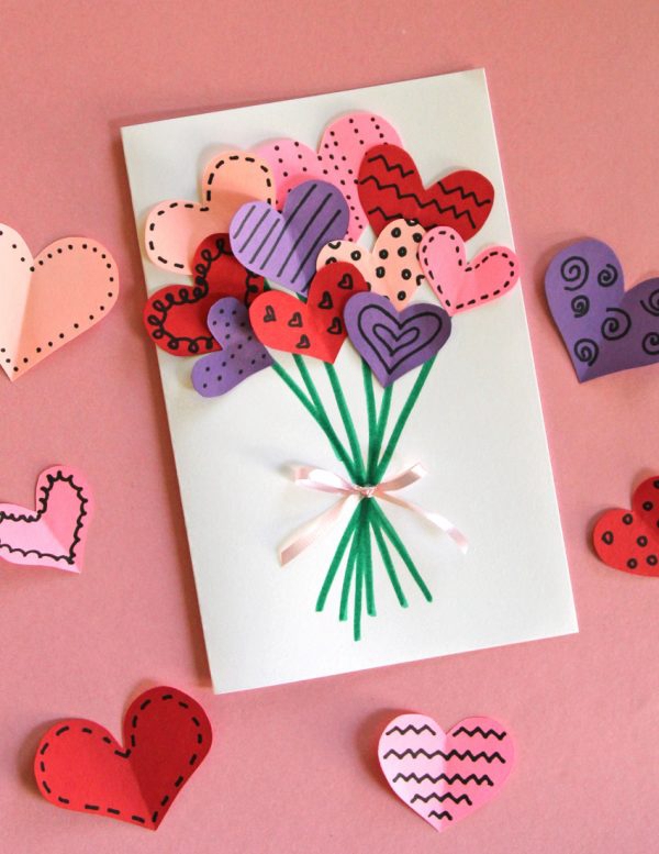 A handmade Bouquet of Hearts Card, perfect for a personal Valentine's Day touch.