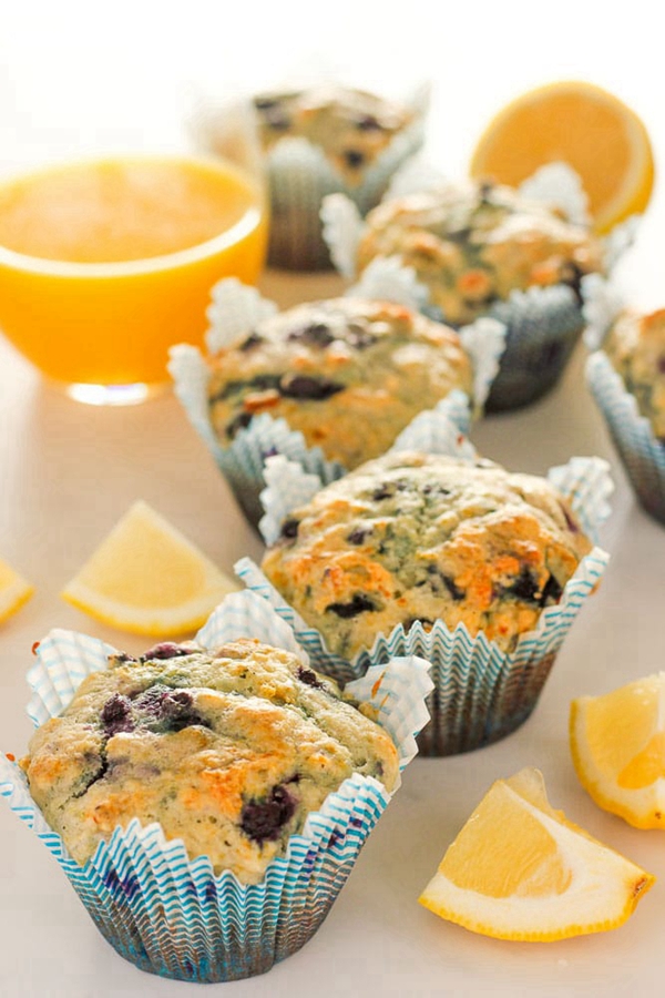 Freshly baked lemon blueberry muffins, perfect for a healthy and bright winter breakfast.