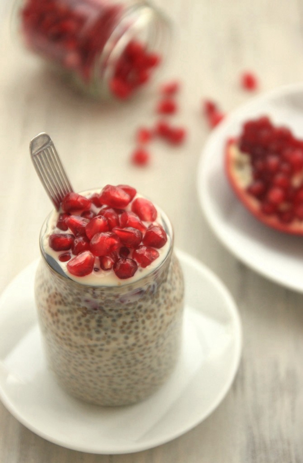A comforting bowl of Pomegranate Vanilla Cinnamon Chia Pudding, embodying the warmth of winter flavors.