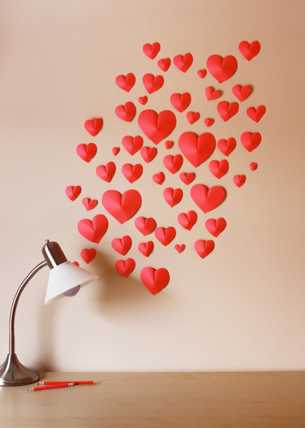 A creative Wall of Paper Hearts for Valentine's Day, adding a 3D effect to the decor.