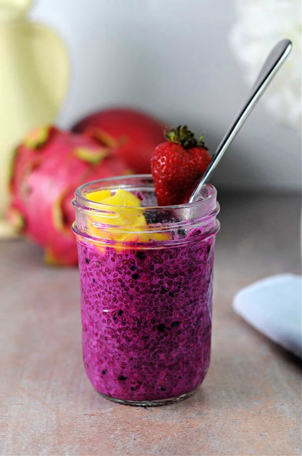 A visually stunning serving of Dragon Fruit Chia Seed Pudding, combining health and taste.