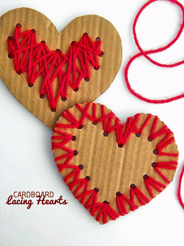 Cardboard Lacing Hearts Craft for Kids