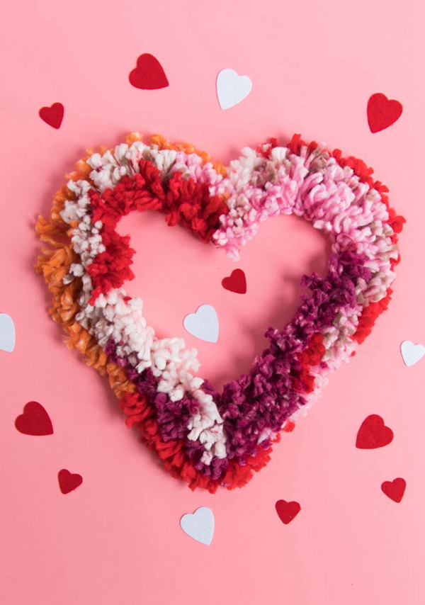 DIY Yarn Heart Wreath for Valentine's Day