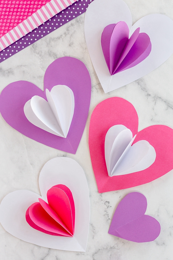 Easy to make 3D paper hearts, a fun and engaging craft for kids.